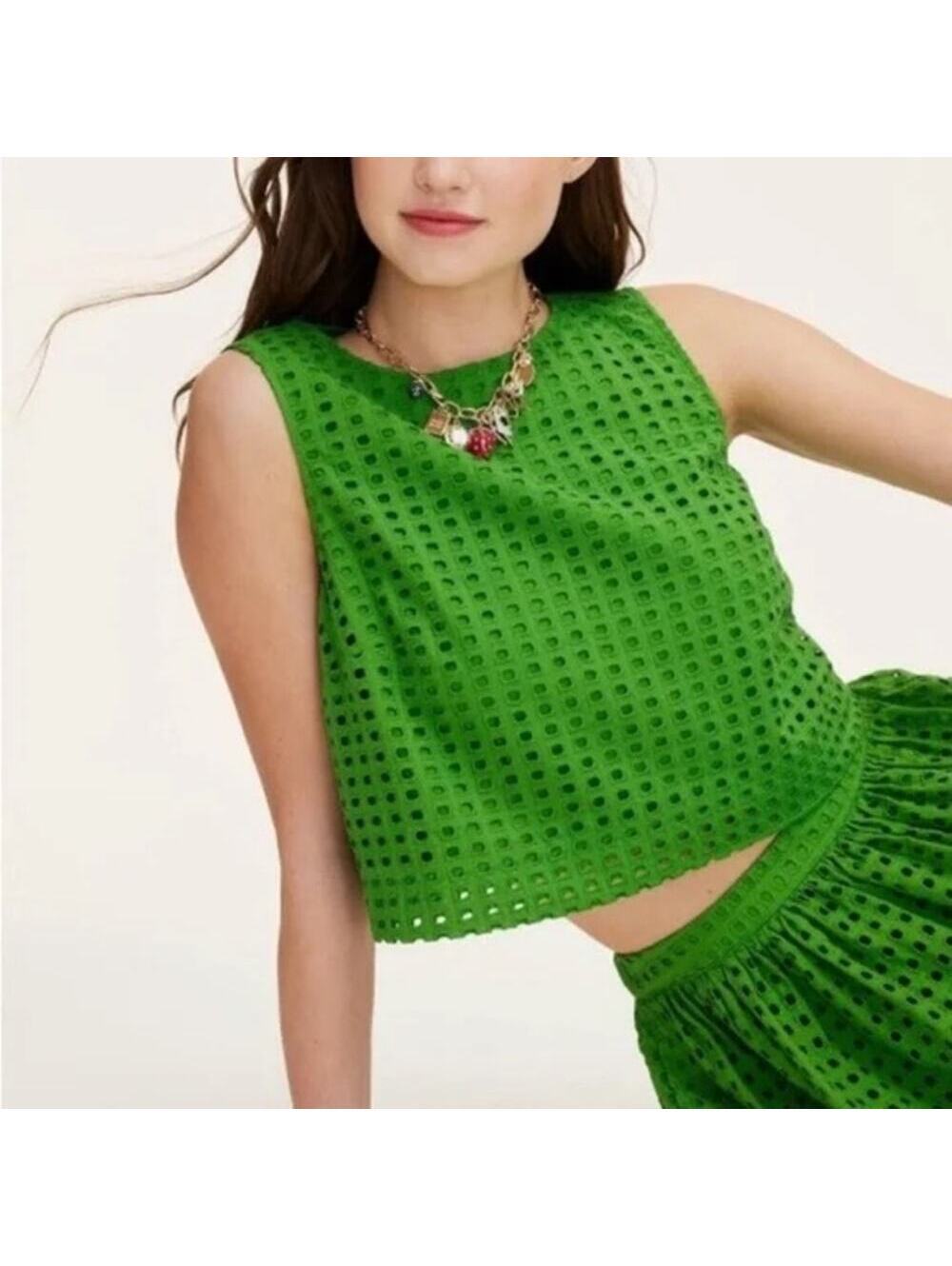 Kate Spade X Target NWT Green Boxy Eyelet Crop Top Size XS Broken Button Loop